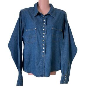 I am Shirt Women's Medium Blue Denim Pearl Snap Cowgirl Rodeo